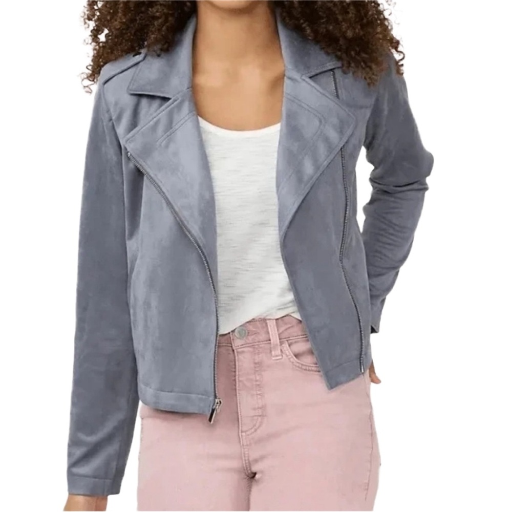 LAUREN CONRAD Women’s Gray Blue Velvet Moto Jacket Blazer Size: 0X